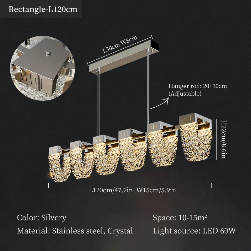 Crystal Pendant Light for Ceiling and Dining Room Decor - Luxe Stainless Steel Chandelier