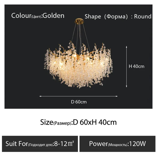 Round Crystal Pendant Chandelier for High-End Luxury Home LED Lighting