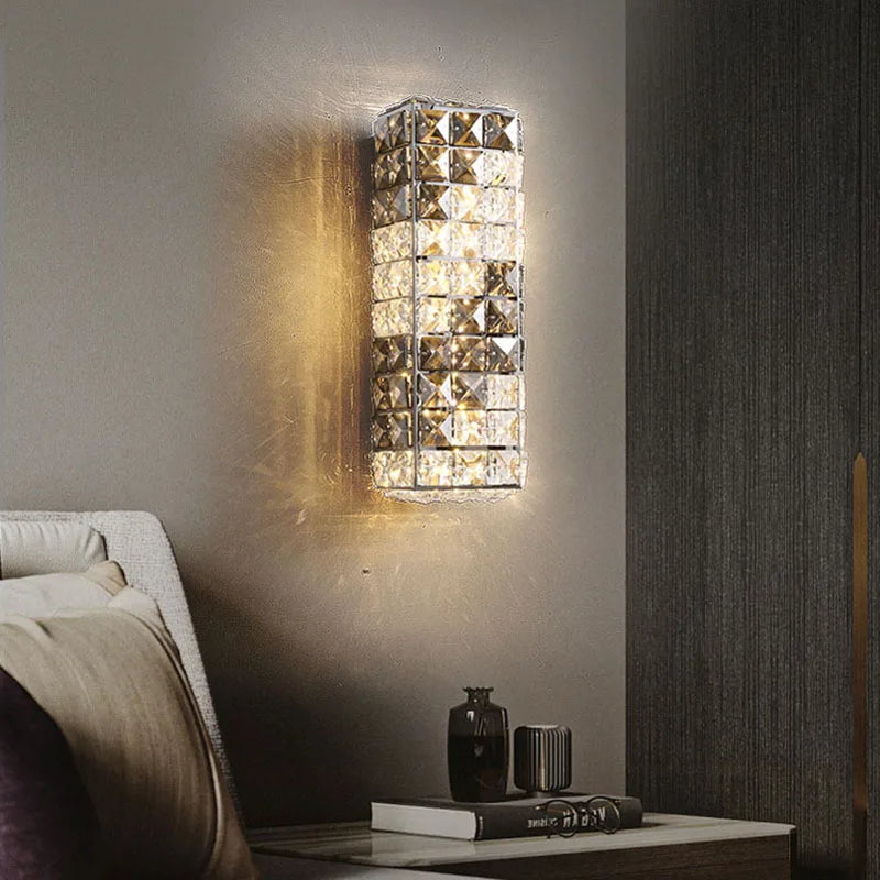 Crystal Mosaic Wall Lamp: Elegant LED Lighting for Living Room, Bedroom, and Hotel Lobby