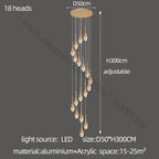 Gold LED Staircase Chandelier: Elegant Luxury Large Pendant Lamp for Living Room