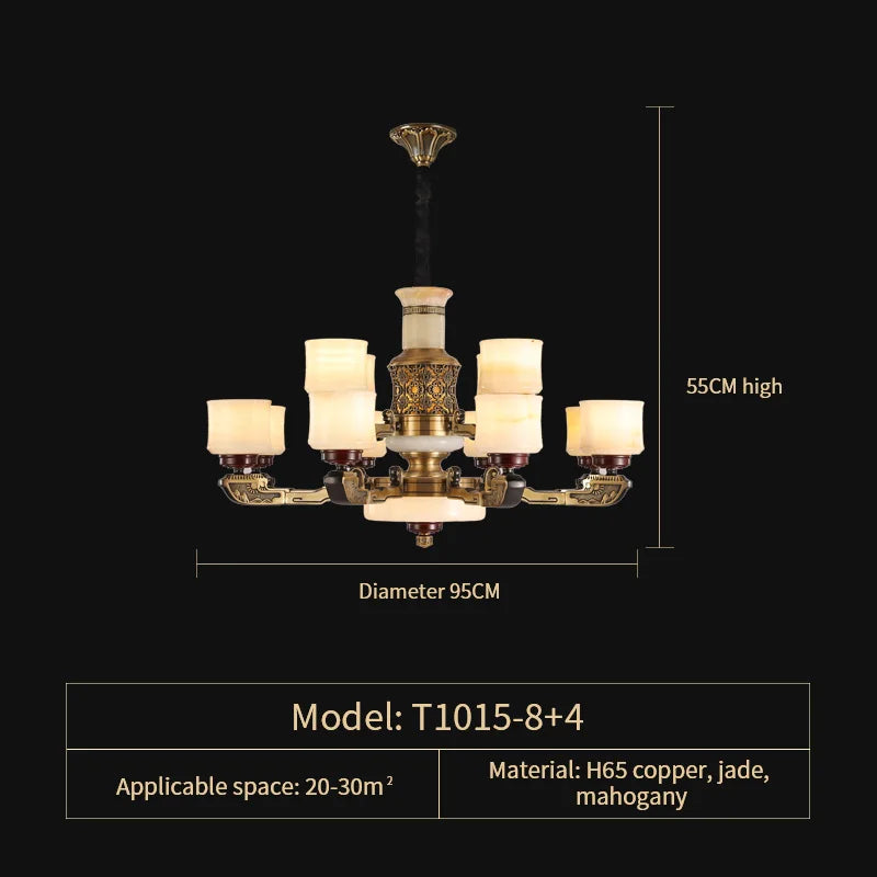 All Copper Marble Jade Chandelier: Luxury Living Room Hall Bedroom Lighting