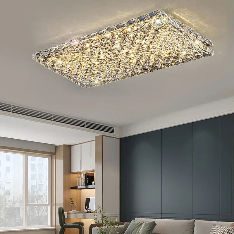 Crystal Square Ceiling Light: Elegant Indoor LED Lighting Fixture for Living Room, Bedroom & Corridor