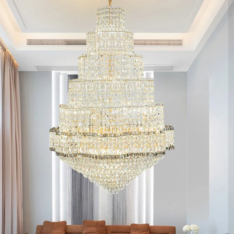 Rotating Crystal Chandelier for Duplex Villa Luxury Décor