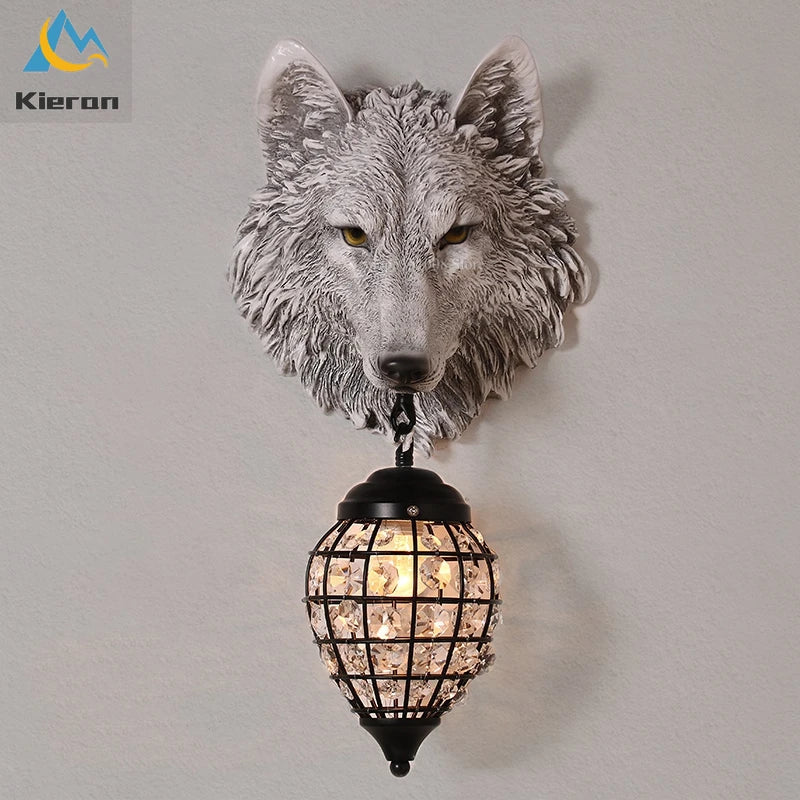 Nordic Wolf Head LED Wall Lamp Resin Crystal Wall Light