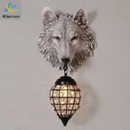 Nordic Wolf Head LED Wall Lamp Resin Crystal Wall Light