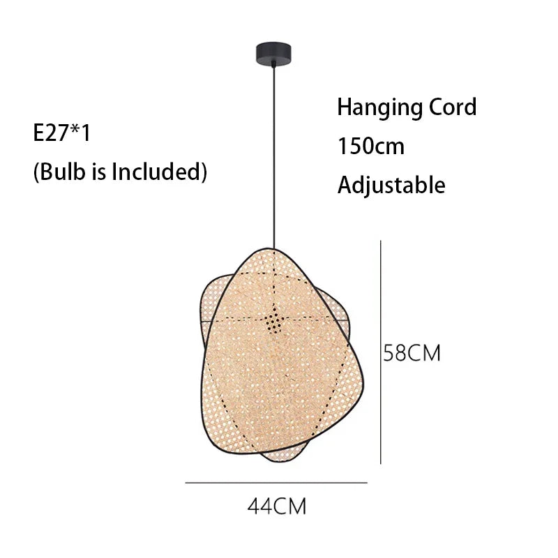 Leaf Grid Handmade Rattan Screen Chandelier for Modern Living Room and Bedroom