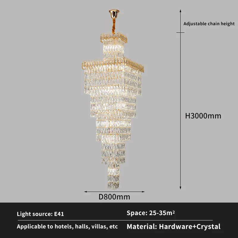 Crystal Luxe Living Room Chandelier - Modern & Elegant Hall Staircase Lighting
