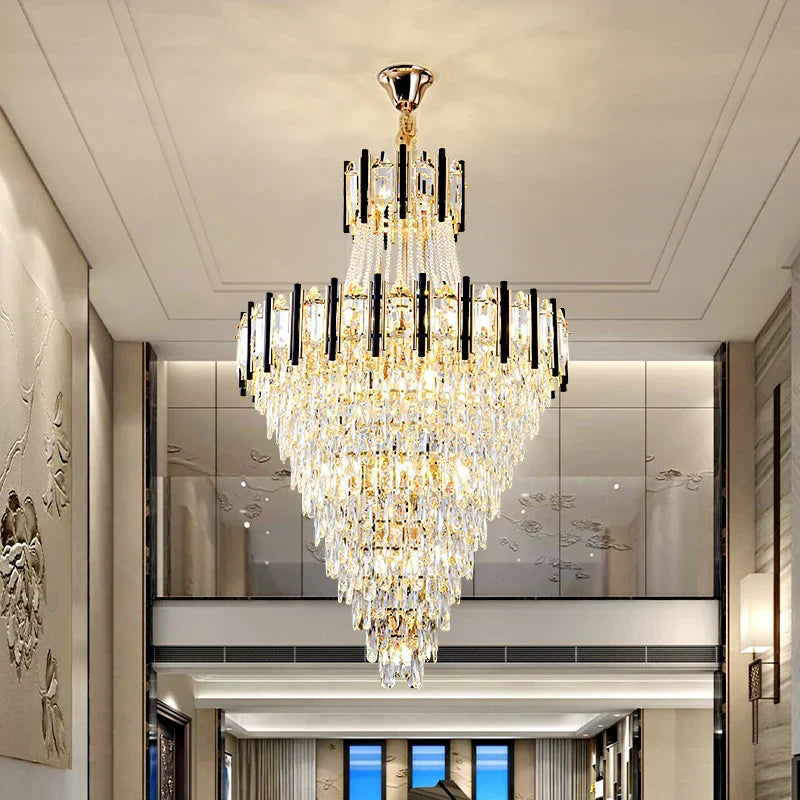 Crystal Chandelier Light: Villa Living Room Luxury Loft Spiral Staircase Long Chandelier