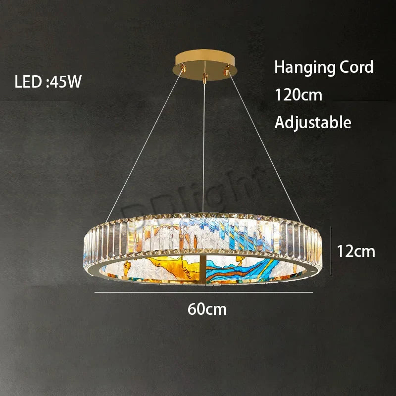 Luxury Crystal Glass Ceiling Light with LED Ring for Modern Villa Decor