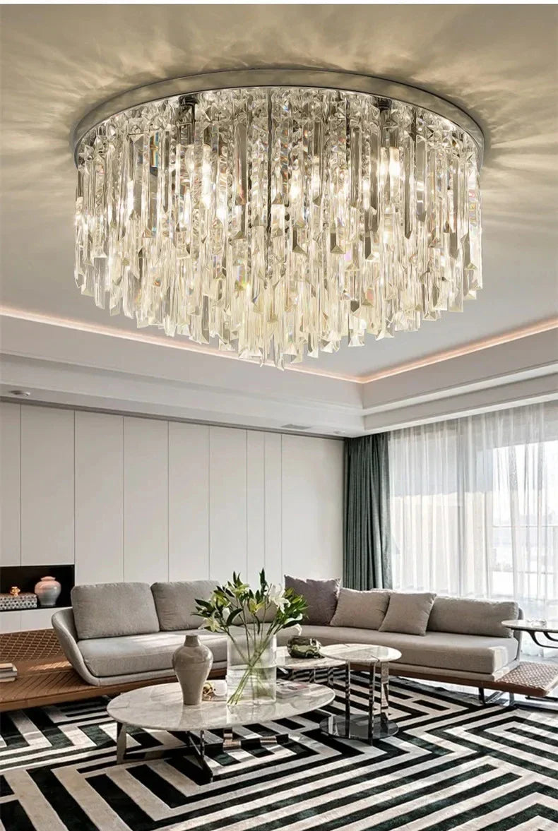 Modern Luxury Crystal Ceiling Light with LED E14, Gold/Chrome Finish