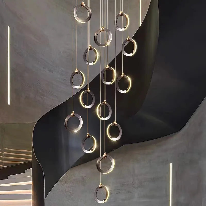 Aluminum LED Chandelier: Luxury Crystal Round Hanging Lamps for Staircase and Attic