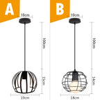 Black Metal Cage Pendant Light - Vintage Industrial Loft Kitchen Lighting