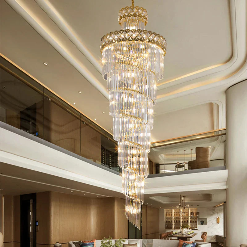 Luxury Crystal Chandelier for Duplex, Villa, Hotel Lobby, and Spiral Staircase