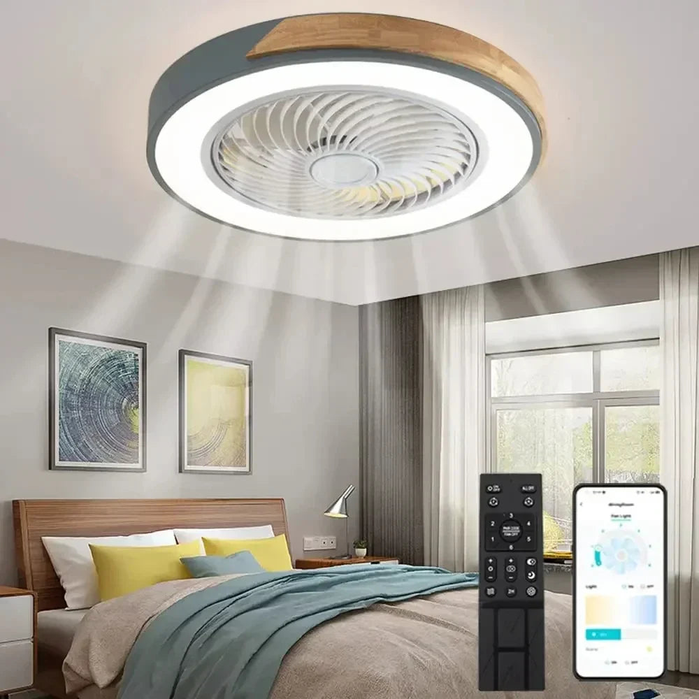 Wood Ceiling Fan Light with Remote Control & Dimmable LED - Modern Low Profile