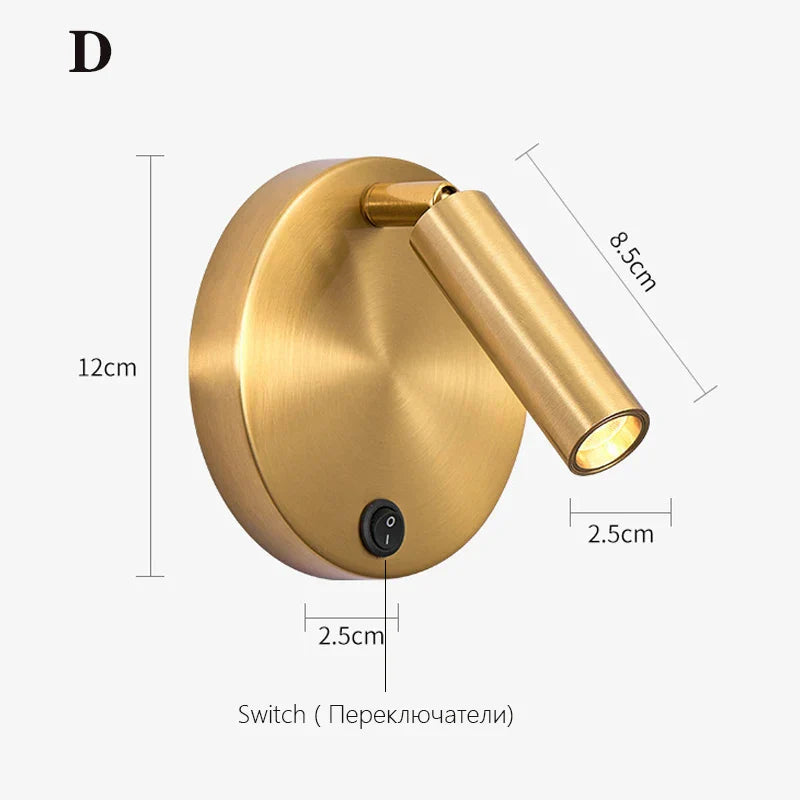 Modern Nordic Wall Lamp Sconce Black Brass Rotating Reading Light 3W