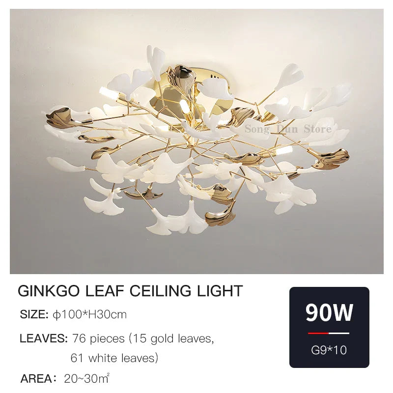 Ginkgo Leaf Bedroom Lamp: Post-modern Romantic Art Ceiling Light for Master Bedroom