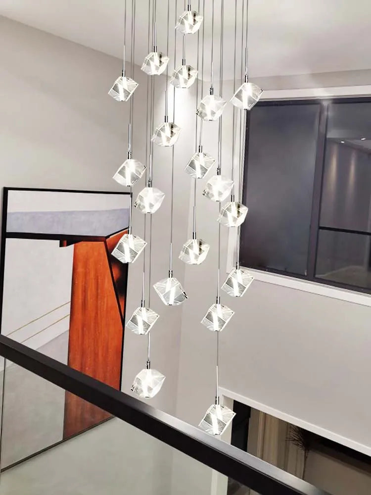 Luxury Crystal Staircase Chandelier: Modern Indoor Hanging Light Fixture for Living Room