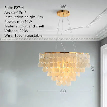 Gold Shell Chandelier Lanterns for Living Room, Restaurant, and Bedroom