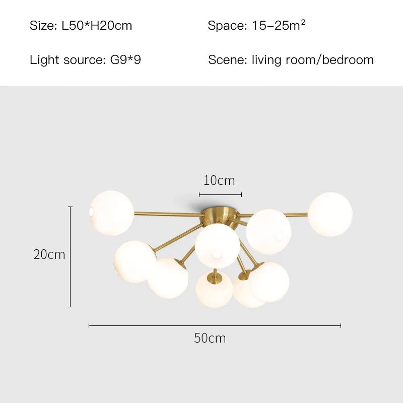 Glass Ball LED Ceiling Chandelier for Modern Living Room and Bedroom Lighting