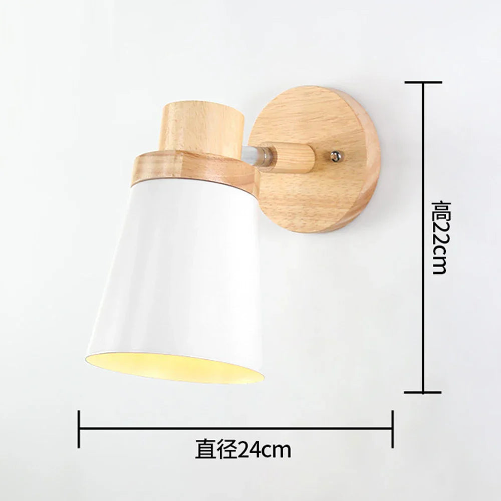 Modern Nordic Wooden Wall Lights Bedside Sconce by - White Lampshade, E27