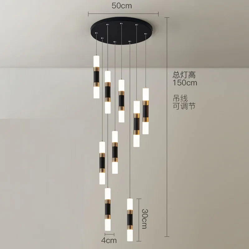 Crystal LED Chandelier: Luxury Stair Lighting Fixture for Staircase, Minimalist Indoor Hangings