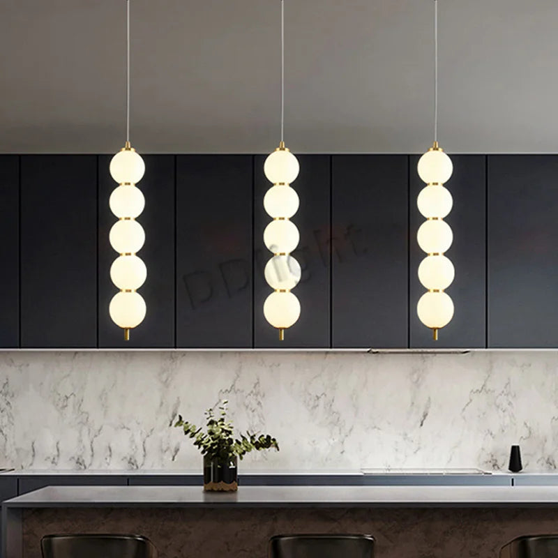 Modern LED Copper Ceiling Chandelier White Ball Pendant Light Fixtures