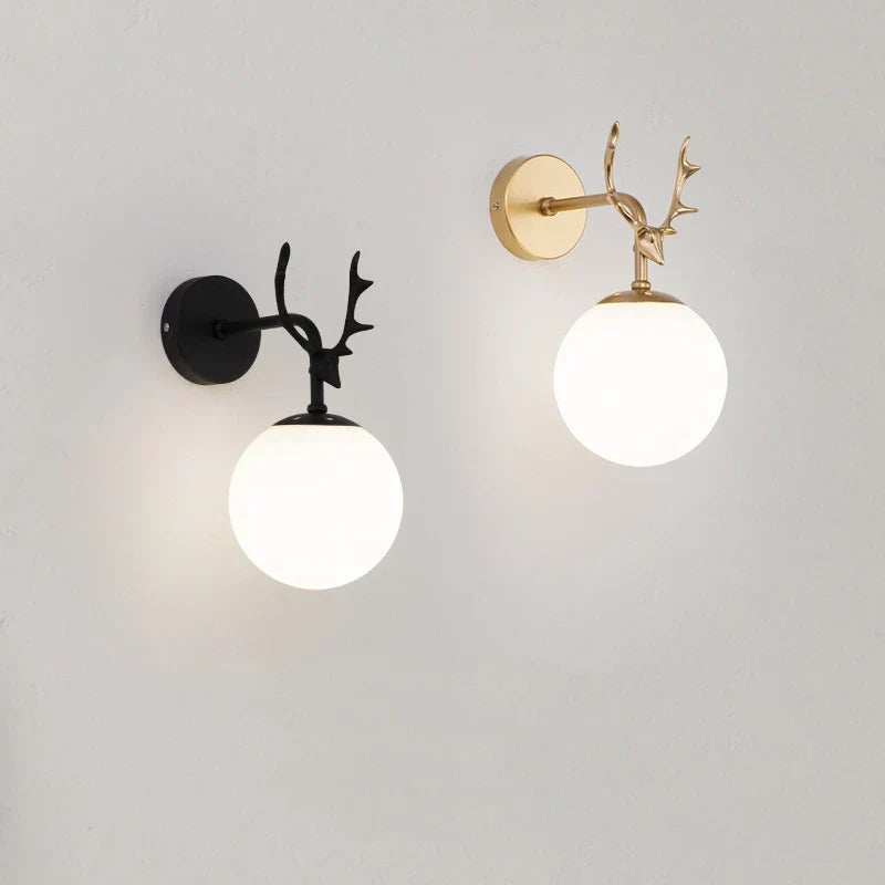 Retro Antlers Glass Ball Wall Lamp for Indoor LED Decor Lighting