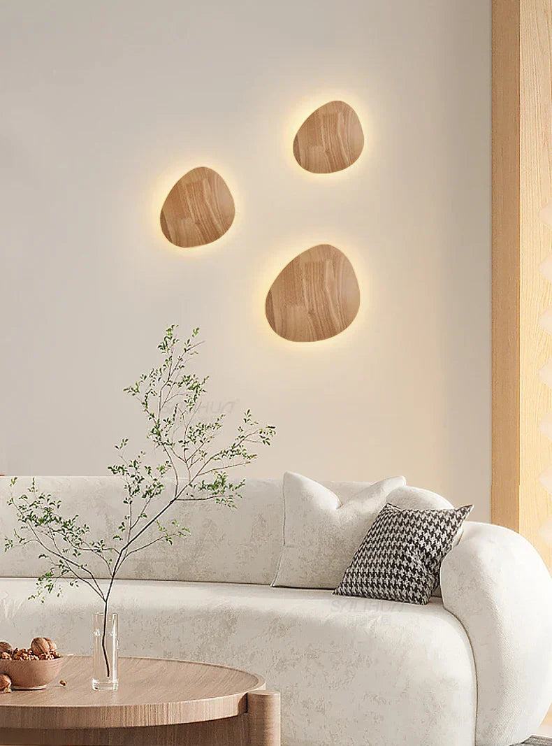Eclipse Wooden Wall Lamp: Modern Nordic Round LED Design for Bedroom and Aisle