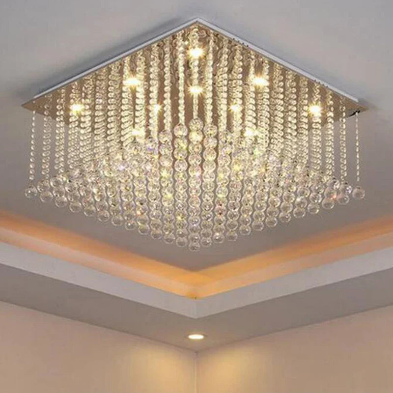 Luxury Crystal Chandelier Flush Mount LED Pendant Light for Living Room