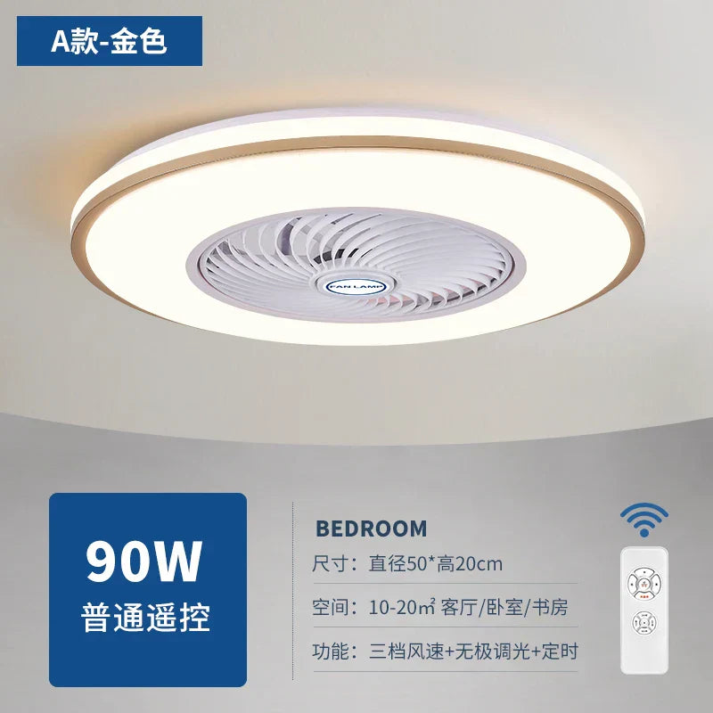 Modern Black 56cm Round Ceiling Fan with LED Light and Remote Control