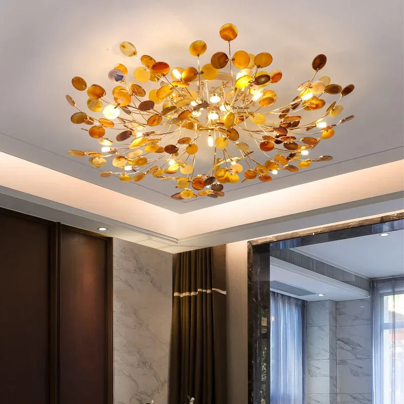 Nordic Jade Agate Leaf Ceiling Lamp for Modern Living Room Decor by Afralia™