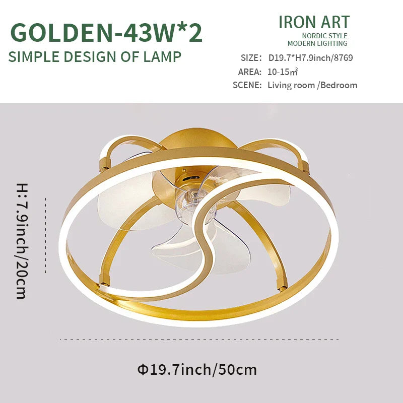 LED Ceiling Fan with Remote Control, Modern Silent Lighting Fixture for Bedroom and Dining Room