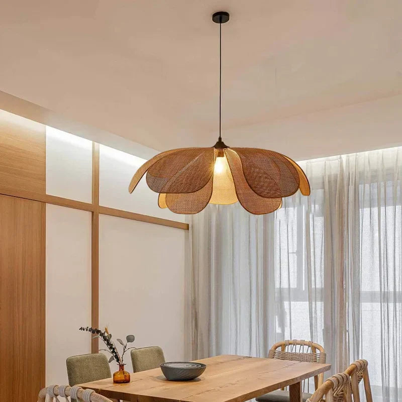 Petals Wicker Chandelier: Japanese Style Pendant Lights for Living Room