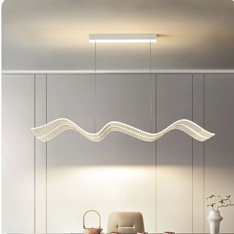 Nordic Wave Acrylic LED Chandelier: Stylish Dining Room Luminarias, Suspend Lamp Fixtures