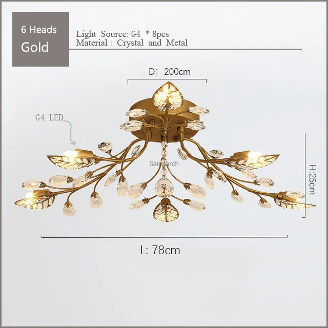 Crystal Ceiling Chandelier LED Fixture Lights for Living Room Bedroom by Samsarah Lighting