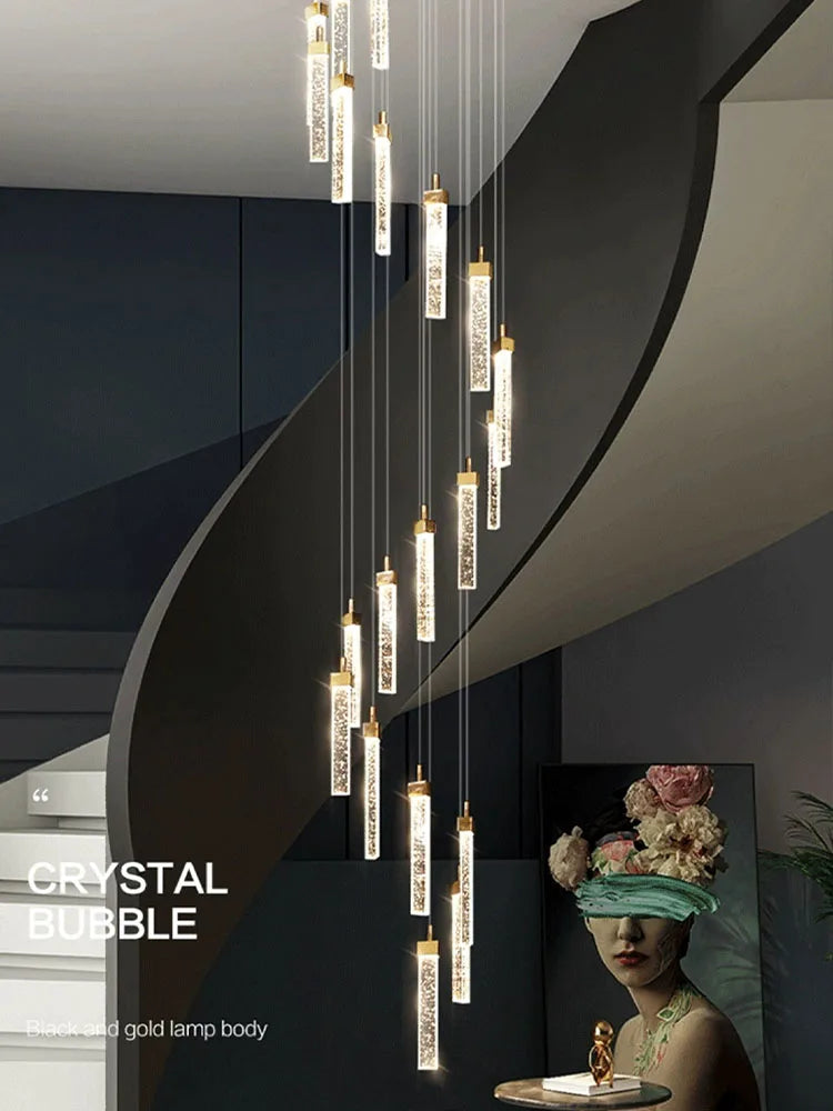 Crystal Ceiling Chandelier: Modern Nordic Design, Long Staircase Pendant Lamp