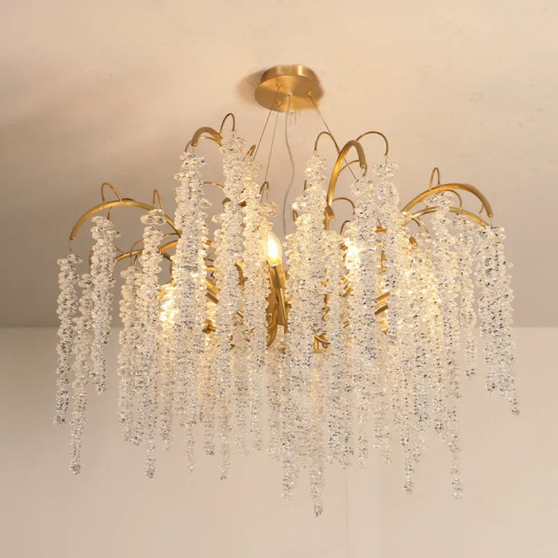 Gold Glass LED Crystal Chandeliers for Luxe Dining Room Decor