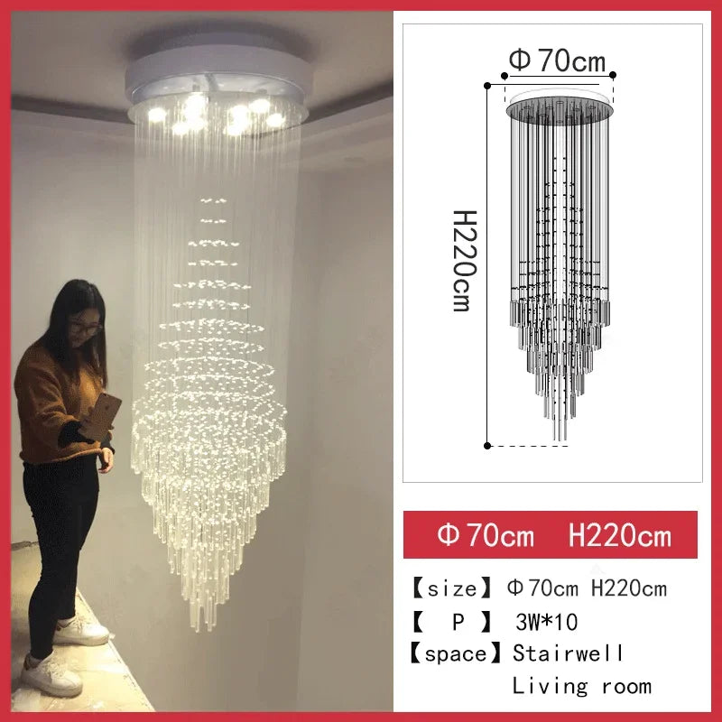 LED Crystal Staircase Chandelier: Elegant Lighting for Home, Hotel, and Restaurant