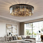 Modern Crystal Black Ceiling Light E14 LED Round Lamp for Home Dining Bedroom