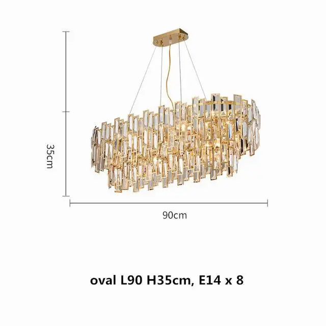 Gold Steel Crystal Pendant Chandelier - Luxury LED Dining Room Hanging Lamp