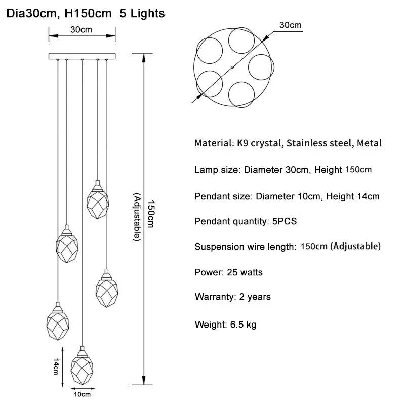 Diamond Crystal Ball Chandelier, Luxury LED Light Fixture for Staircase and Living Room
