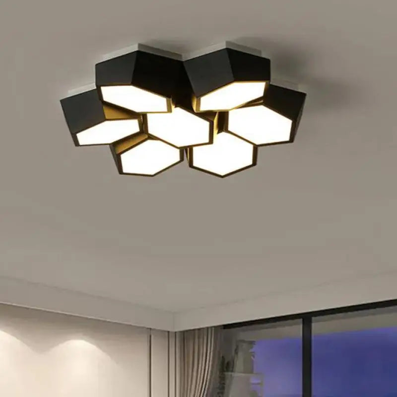 Hexagon LED Ceiling Lights, Smart Control Dimmable Chandelier for Living Room & Bedroom