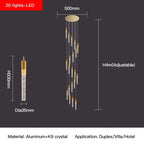 Modern Crystal Staircase Chandelier Lighting for Restaurant Gold Corridor