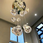 Glass Ball Spiral Chandelier for Modern Staircase & Dining Table LED Ceiling Light