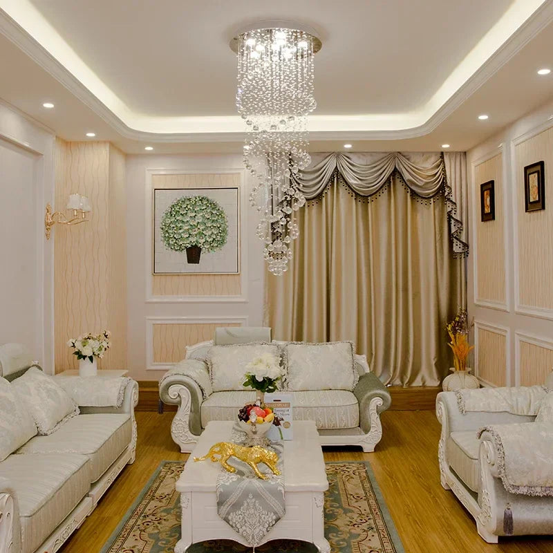 Luxury Crystal Staircase Chandelier for Hotel Villa Bedroom Ceiling - Modern LED Lighting