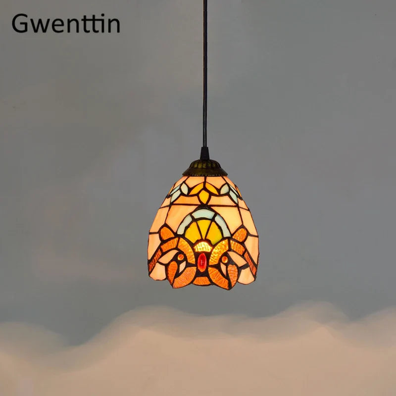 Stained Glass Pendant Lights: Baroque Style LED Kitchen Lighting Fixtures