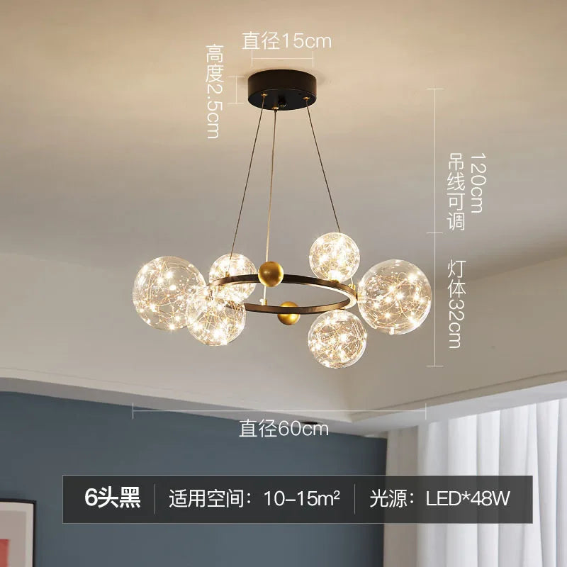 Nordic Glass Bubble LED Chandelier: Modern Parlor Dining Room Lighting for Romantic Atmosphere