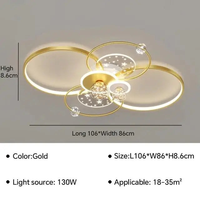 Modern Black Gold LED Ceiling Light with Remote Control for Stylish Living Room