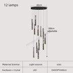 Gold Crystal Stairs Chandelier Luxe LED Pendant Light Luxury Indoor Lighting