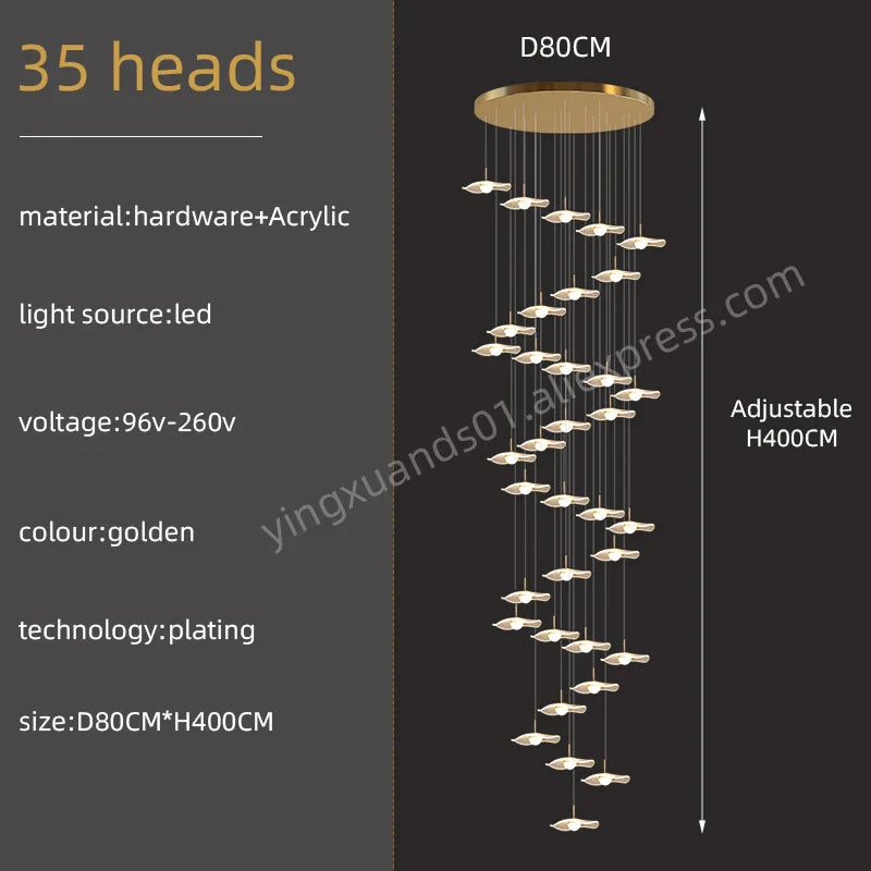 Gold Acrylic Chandeliers LED Pendant Lamp Modern Staircase Living Room Lighting